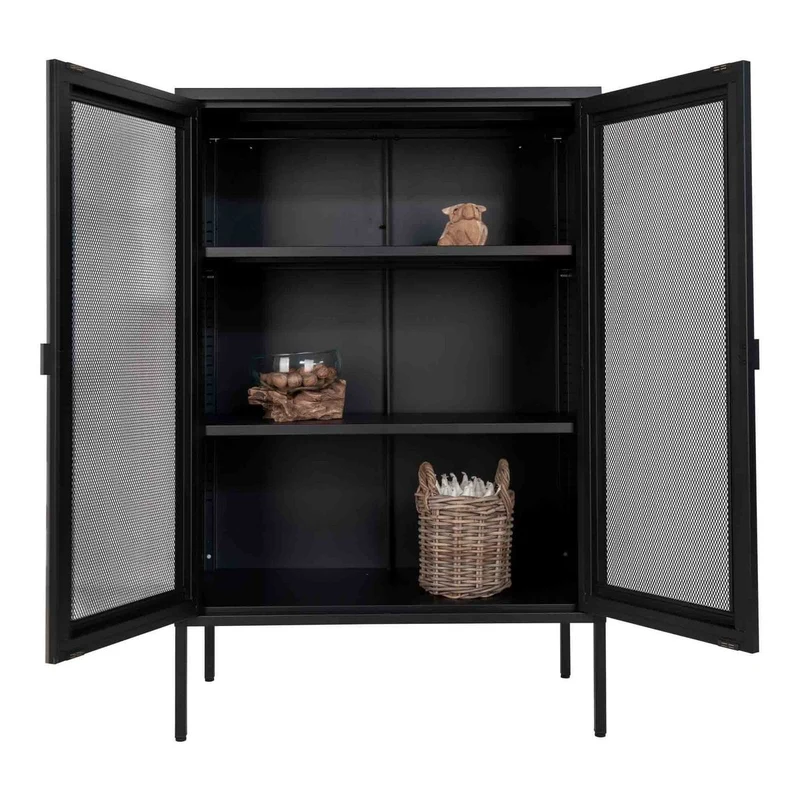 House Nordic Vitrine Melbourne – schwarzer Stahl und Netzgitter, 80 × 40 × 120 cm