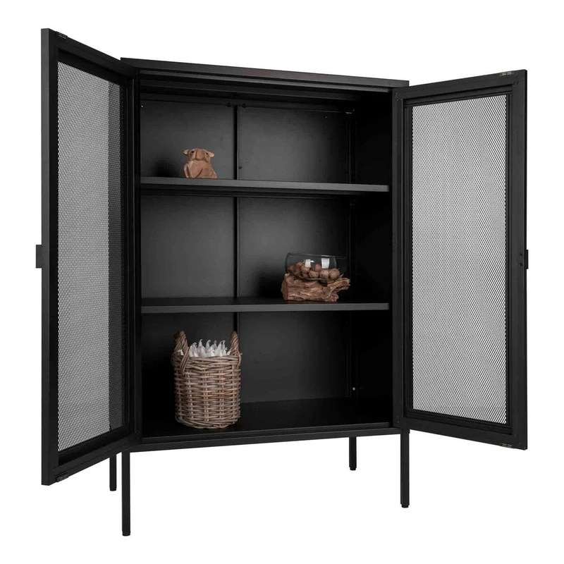 House Nordic Vitrine Melbourne – schwarzer Stahl und Netzgitter, 80 × 40 × 120 cm