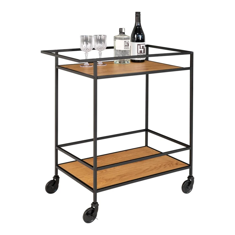 House Nordic Vita Barwagen – Eichenoptik, schwarz, 68 × 40 × 79 cm
