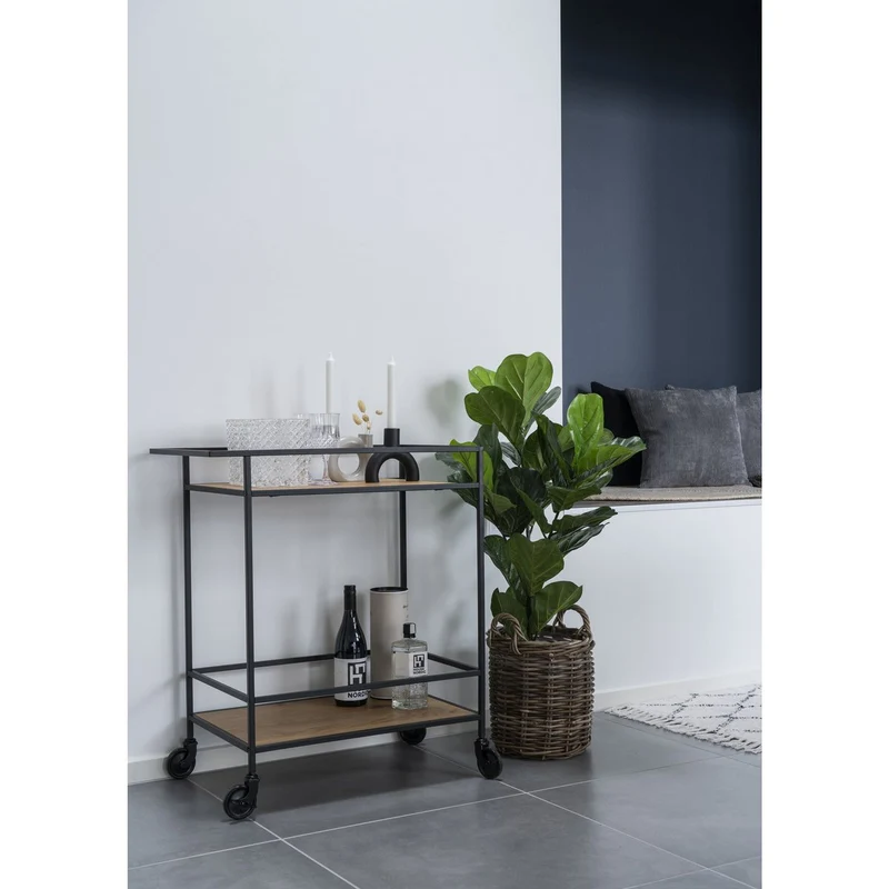 House Nordic Vita Barwagen – Eichenoptik, schwarz, 68 × 40 × 79 cm