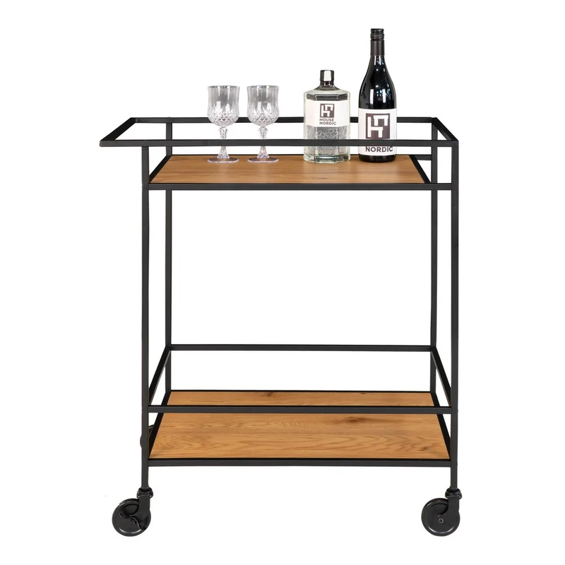 House Nordic Vita Barwagen – Eichenoptik, schwarz, 68 × 40 × 79 cm