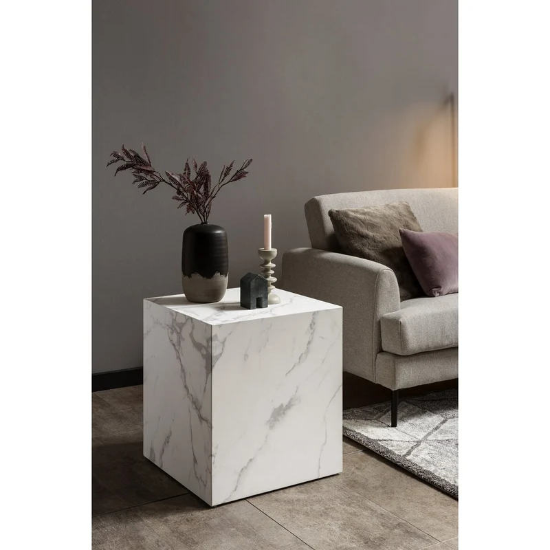 SalesFever Beistelltisch Ivory Cube – Marmoroptik Weiß, 45 × 45 cm
