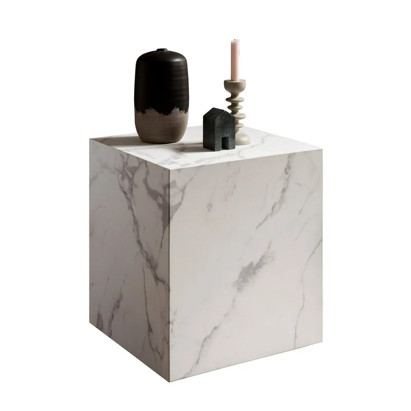 SalesFever Beistelltisch Ivory Cube – Marmoroptik Weiß, 45 × 45 cm
