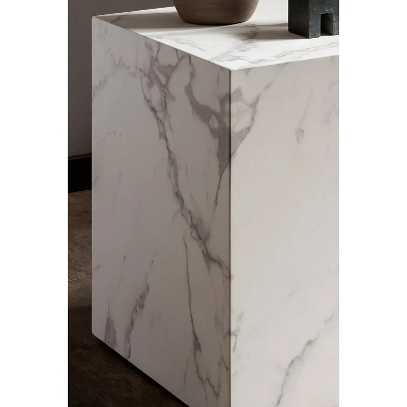 SalesFever Beistelltisch Ivory Cube – Marmoroptik Weiß, 45 × 45 cm