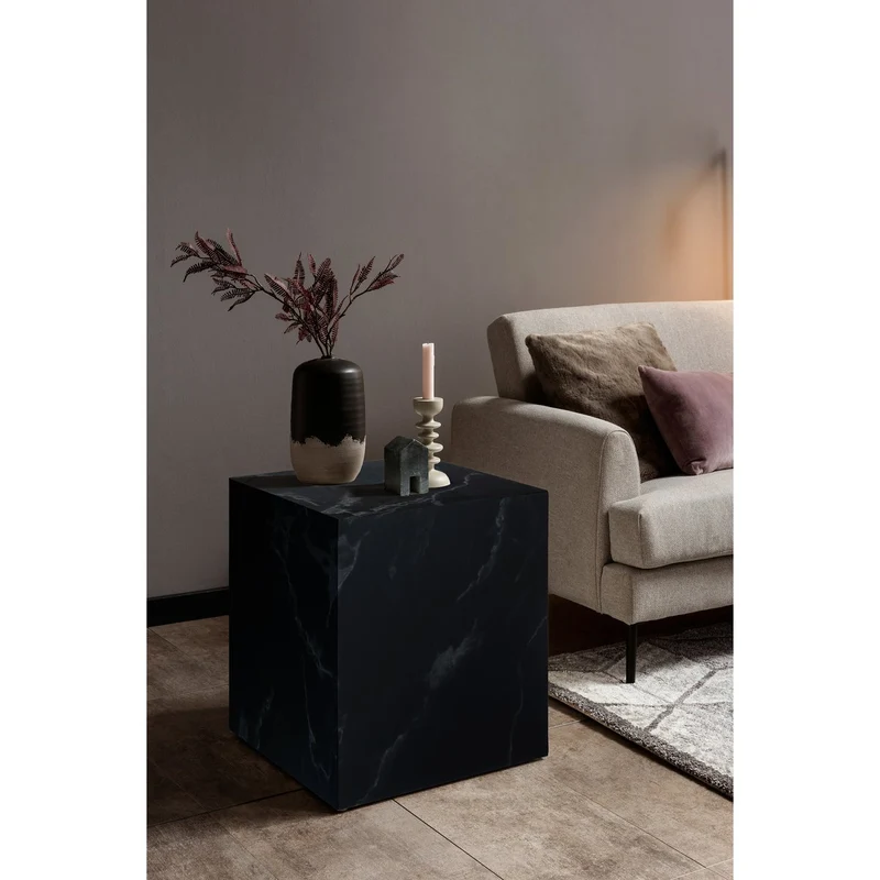 SalesFever Beistelltisch Noir Cube – Marmoroptik Schwarz, 45 × 45 cm