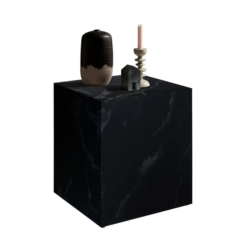 SalesFever Beistelltisch Noir Cube – Marmoroptik Schwarz, 45 × 45 cm