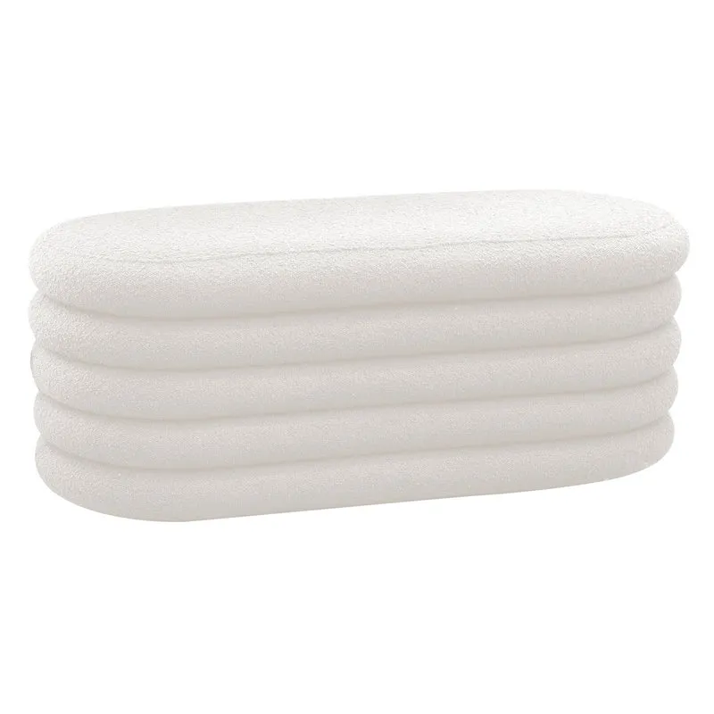 SalesFever Polsterbank Rib – Bouclé Weiß mit Stauraum, 108 cm