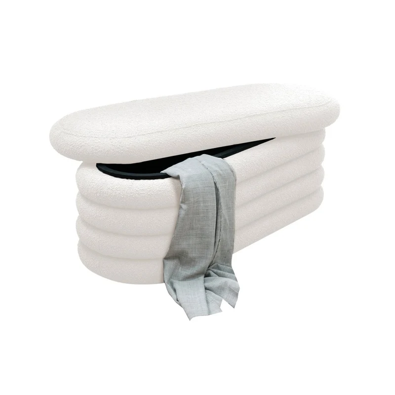SalesFever Polsterbank Rib – Bouclé Weiß mit Stauraum, 108 cm