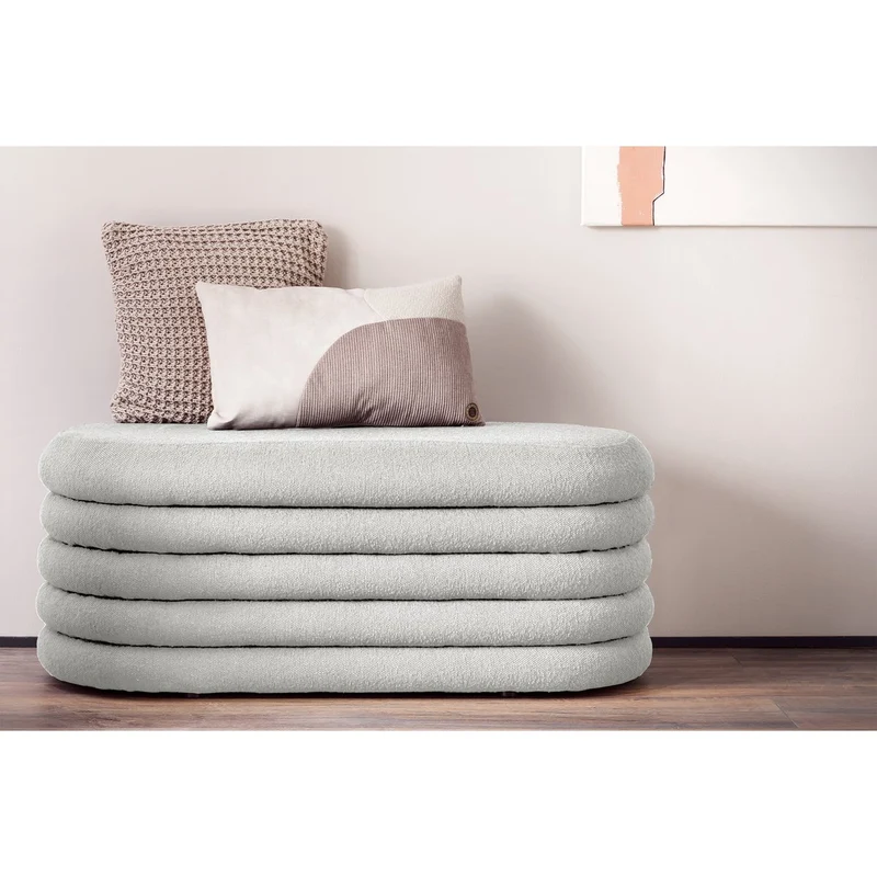 SalesFever Polsterbank Rib – Bouclé Weiß mit Stauraum, 108 cm