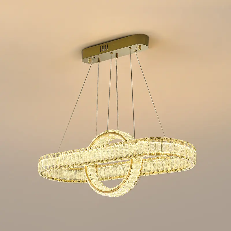 Modern Light Luxury Crystal Hanging Lamp Gold Simple Round LED Pendant Lights For Villa Hotel Living Room Crystal Chandeliers