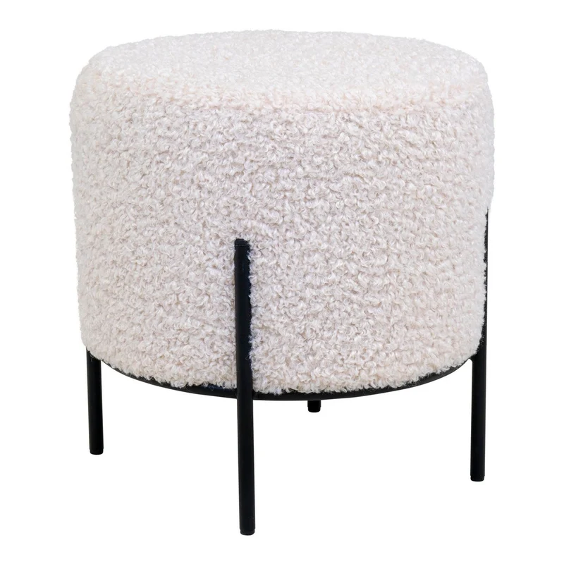 House Nordic Pouf Alford – Künstliches Lammfell, Weiß - Ø 35,5 × 37 cm
