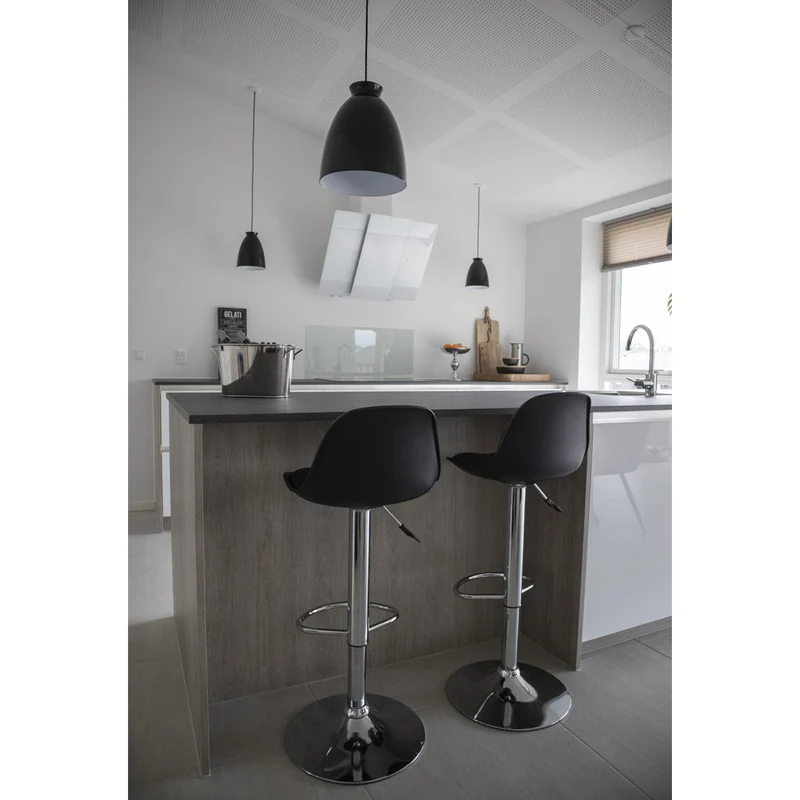 House Nordic Barstuhl Trondheim – Schwarz, PU-Leder, Gummibaumholz, 39 × 41 × 104 cm
