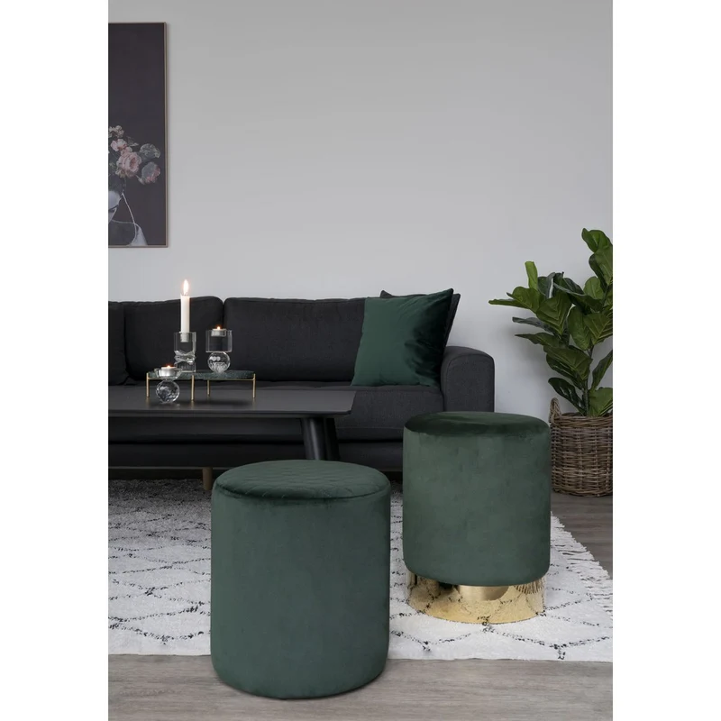 House Nordic Pouf Ejby – Dunkelgrün, Samt, Ø 34 × 36 cm