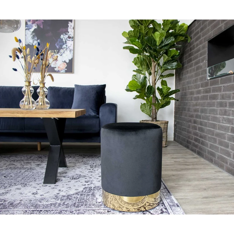 House Nordic Pouf Gamby – Samt, Stahl, Schwarz - Ø 34 × 43 cm