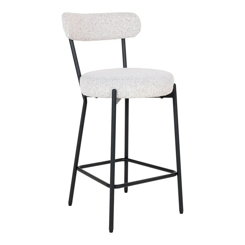 House Nordic Thekenstuhl Badalona – weißes Bouclé, schwarze Beine, 46 × 39 × 90 cm