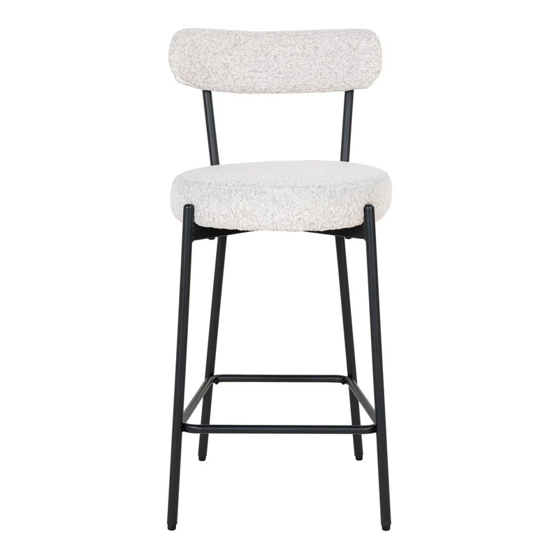 House Nordic Thekenstuhl Badalona – weißes Bouclé, schwarze Beine, 46 × 39 × 90 cm