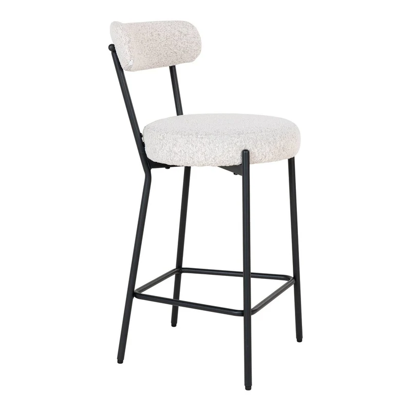House Nordic Thekenstuhl Badalona – weißes Bouclé, schwarze Beine, 46 × 39 × 90 cm