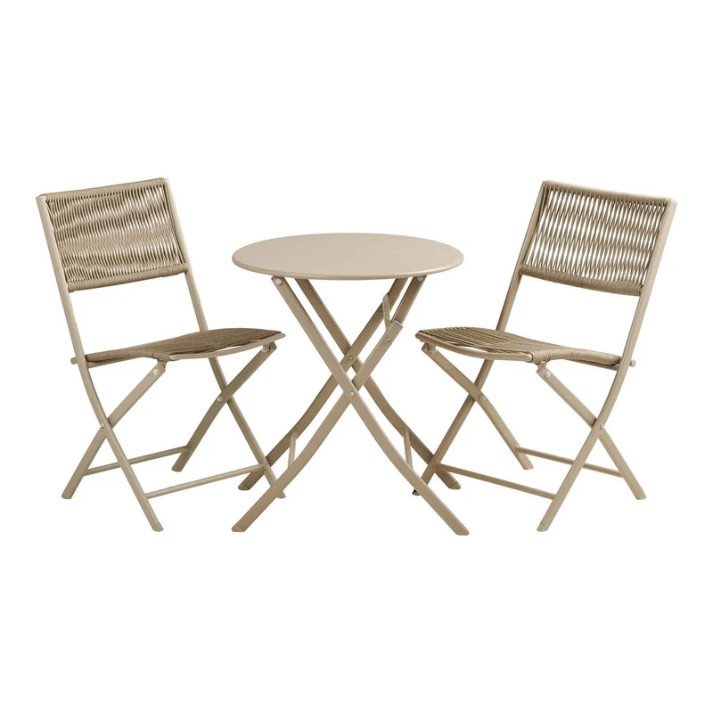 House Nordic Bistro-Set Arcas – 2 Stühle und 1 Tisch, Polyester/Stahl, Taupe