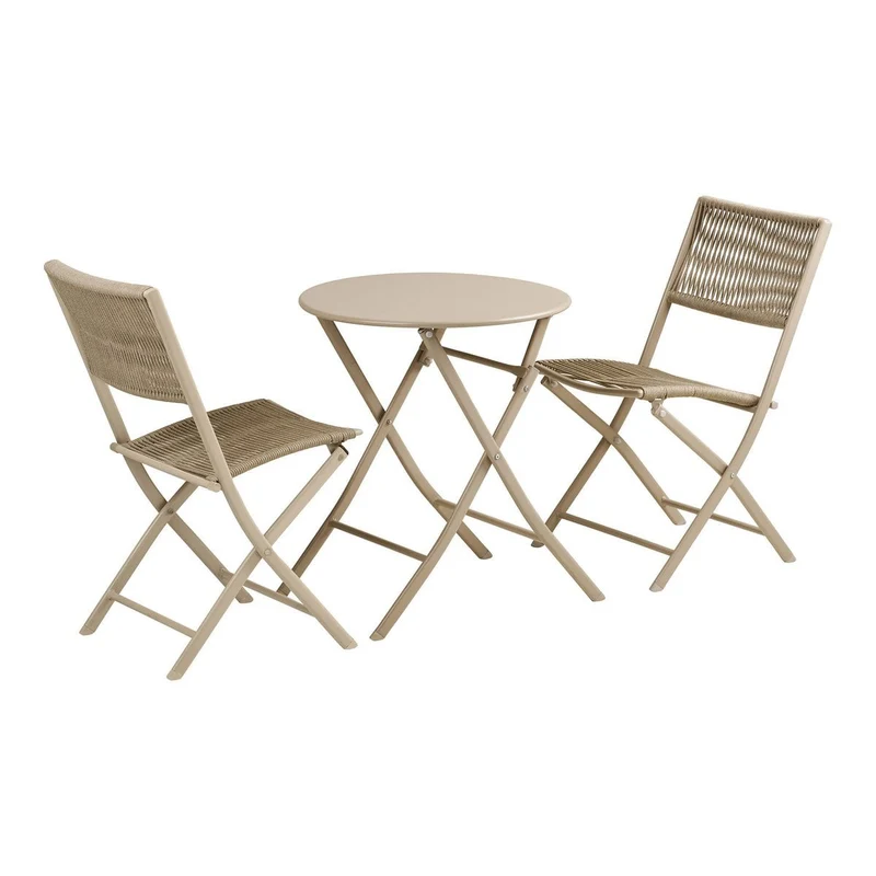 House Nordic Bistro-Set Arcas – 2 Stühle und 1 Tisch, Polyester/Stahl, Taupe