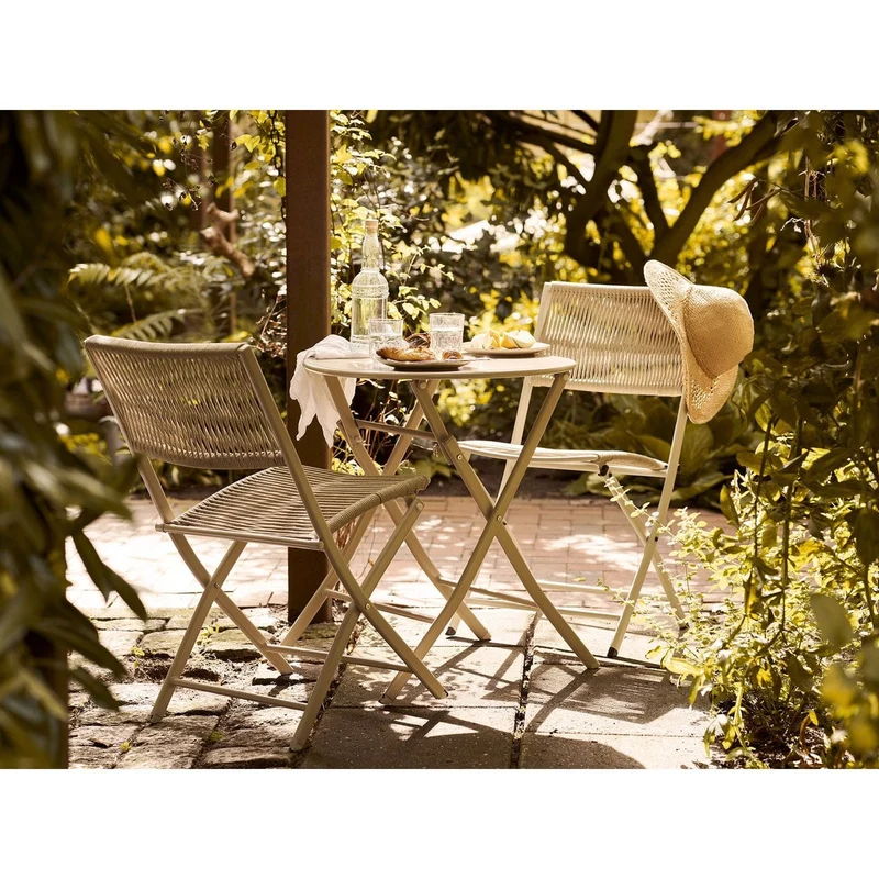 House Nordic Bistro-Set Arcas – 2 Stühle und 1 Tisch, Polyester/Stahl, Taupe