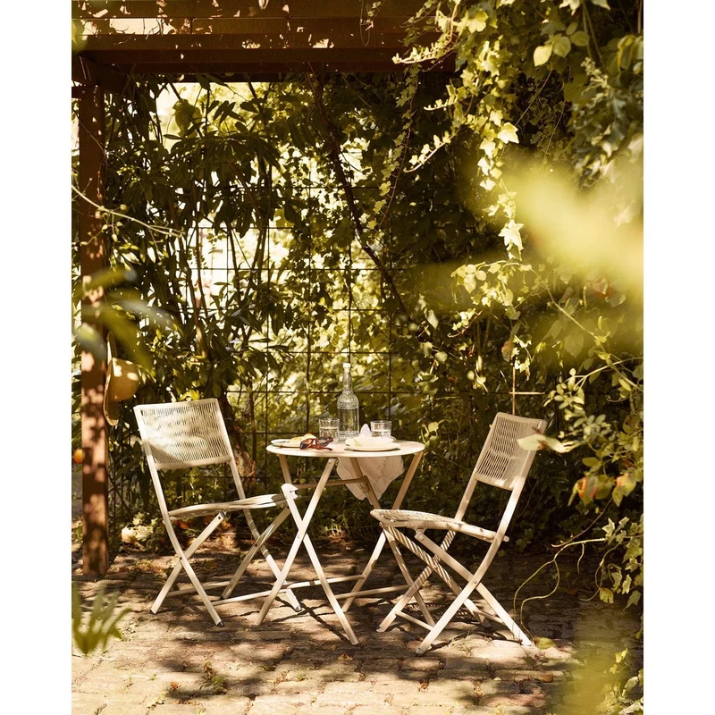 House Nordic Bistro-Set Arcas – 2 Stühle und 1 Tisch, Polyester/Stahl, Taupe