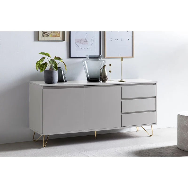 SalesFever Sideboard Livia – Weiß & Gold, 150 cm