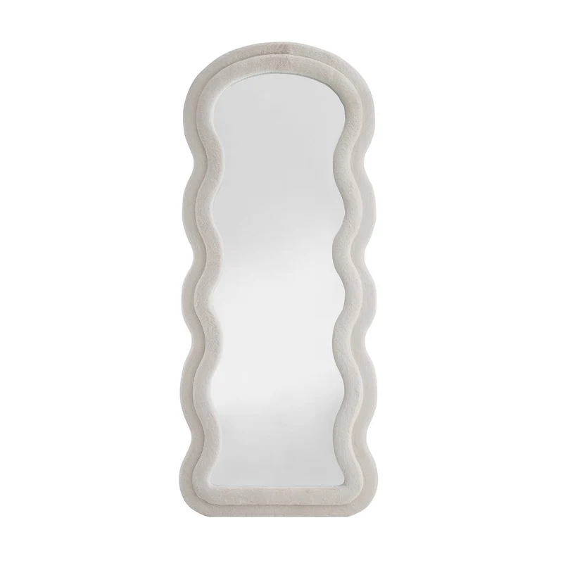 SalesFever Ganzkörperspiegel Ripple – Kunstfell Beige, 70 × 170 cm