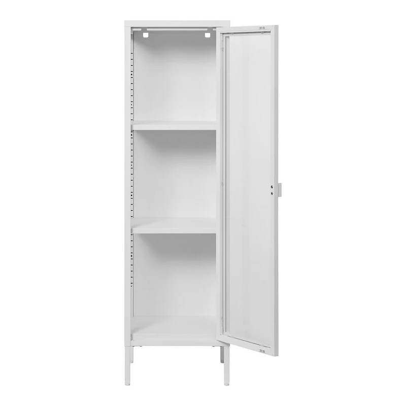 House Nordic Vitrine Brisbane – weißer Stahl und Glas, 40 × 35 × 140 cm