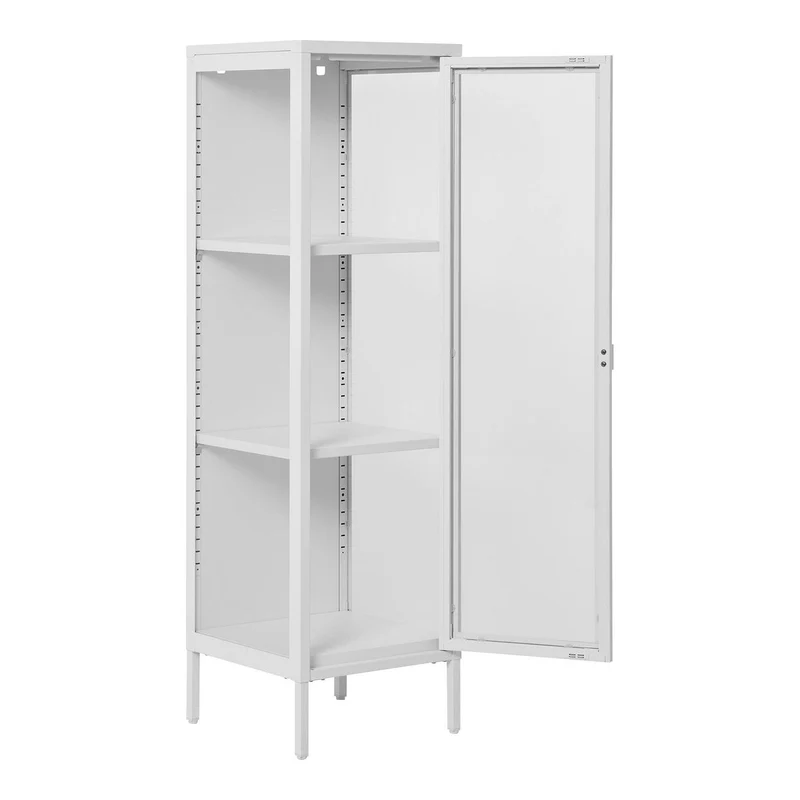 House Nordic Vitrine Brisbane – weißer Stahl und Glas, 40 × 35 × 140 cm