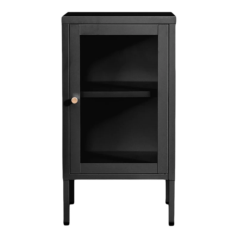 House Nordic Schrank Dalby – schwarzer Stahl und Glas, 38 × 35 × 70 cm