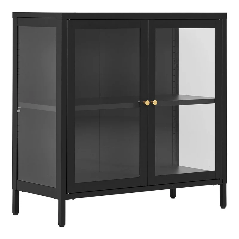 House Nordic Vitrine Dalby – schwarzer Stahl und Glas, 80 × 80 cm