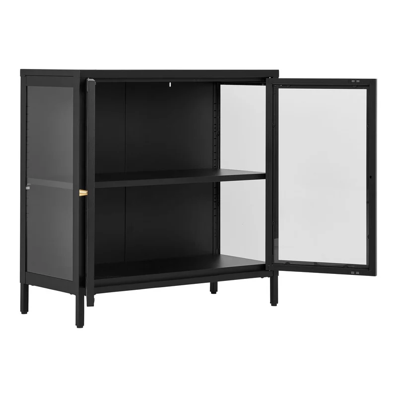 House Nordic Vitrine Dalby – schwarzer Stahl und Glas, 80 × 80 cm