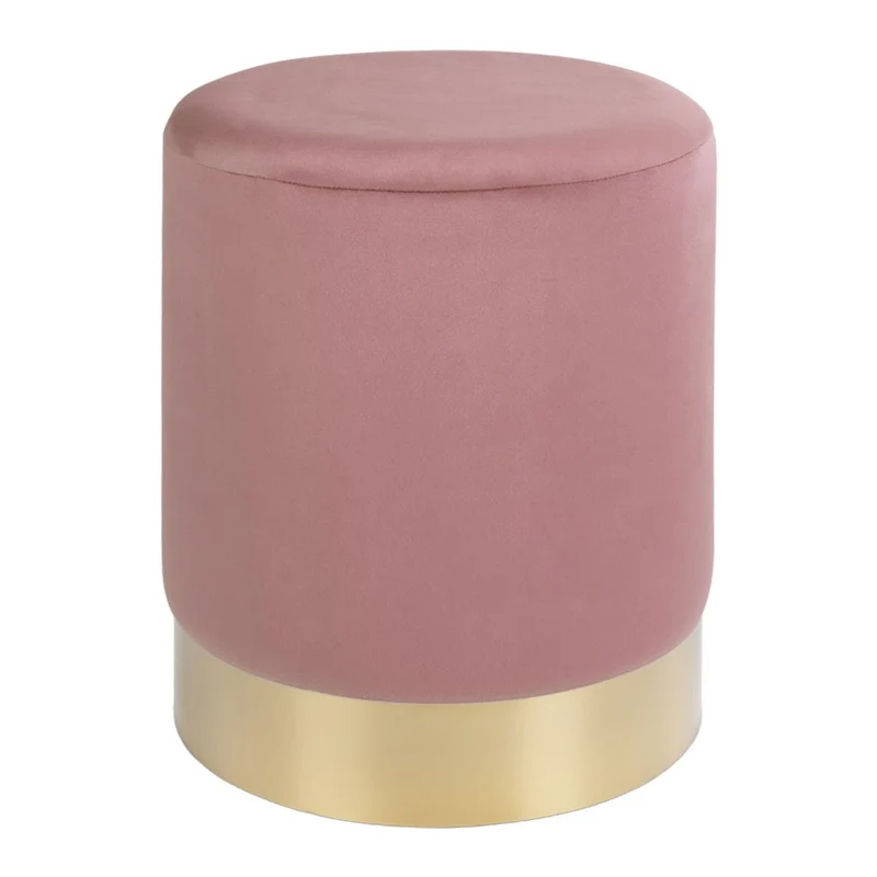 House Nordic Pouf Gamby – Samt, Stahl, Rose - Ø 34 × 43 cm