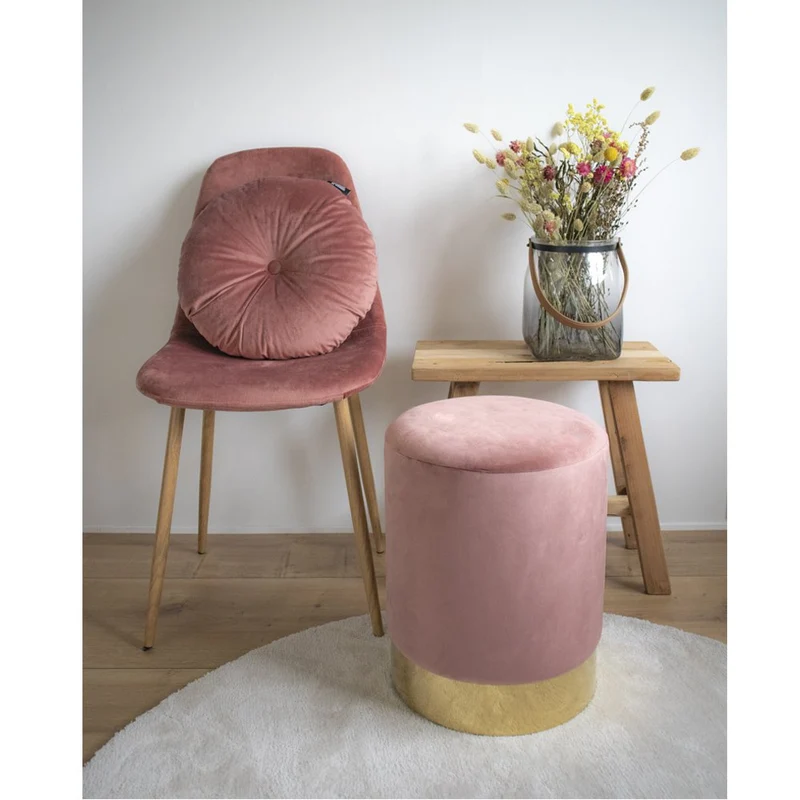 House Nordic Pouf Gamby – Samt, Stahl, Rose - Ø 34 × 43 cm