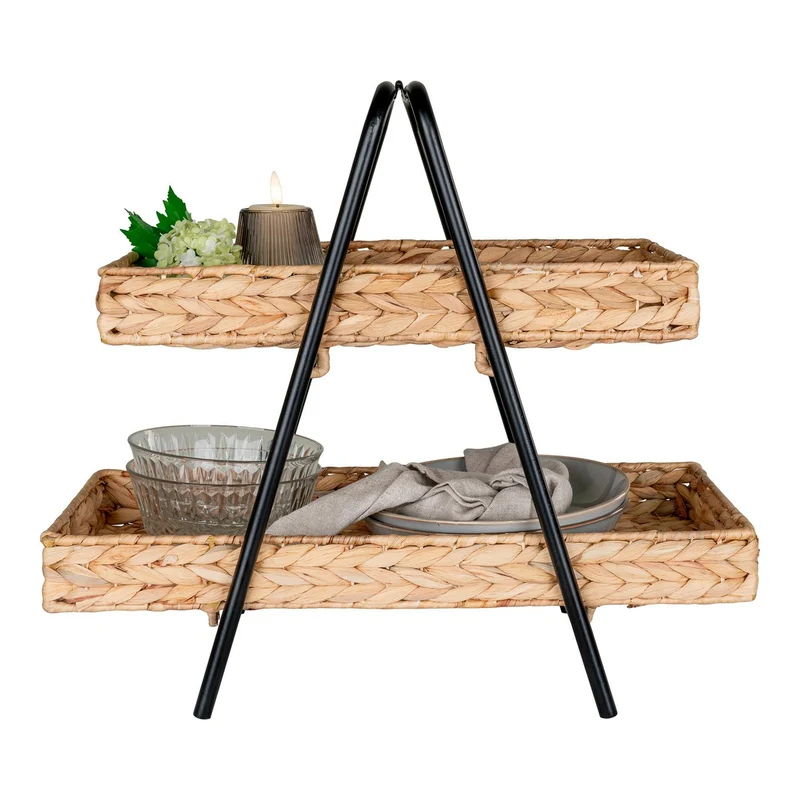 House Nordic Tablett Alfaro – Natur/Schwarz, Wasserhyazinthe, Metall, 42 × 23 × 43,5 cm