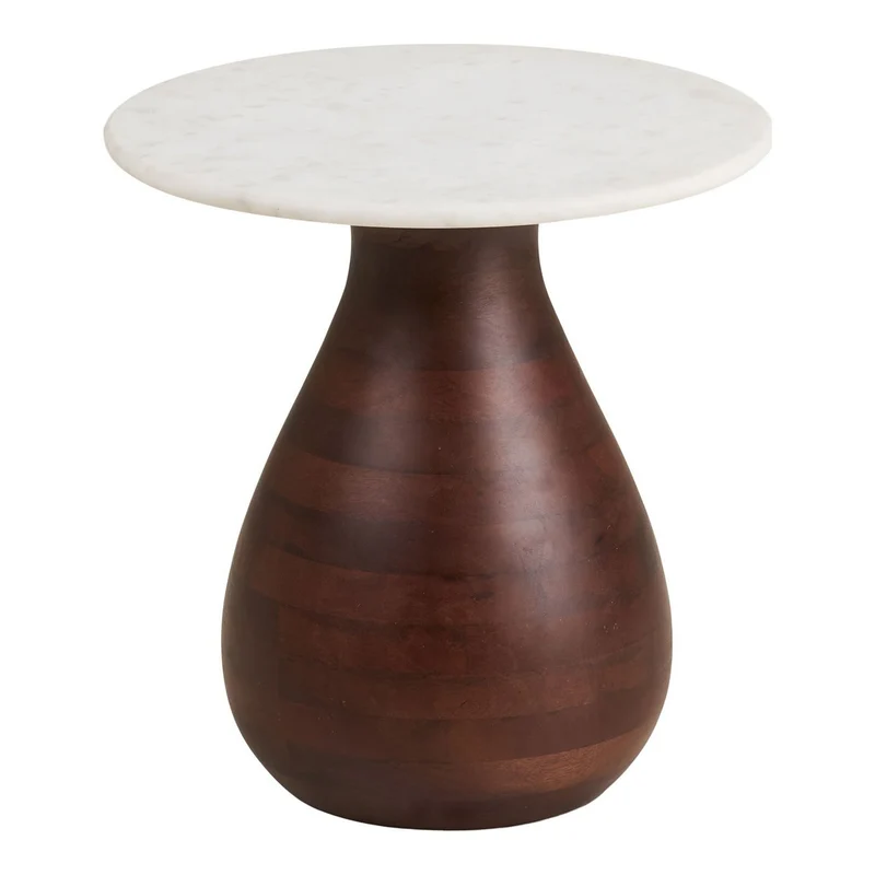 House Nordic Beistelltisch Heide – Mangoholz und Marmor, Ø 40 cm