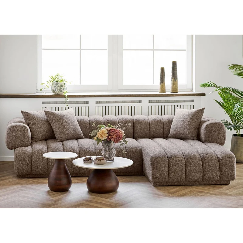 House Nordic Beistelltisch Heide – Mangoholz und Marmor, Ø 40 cm