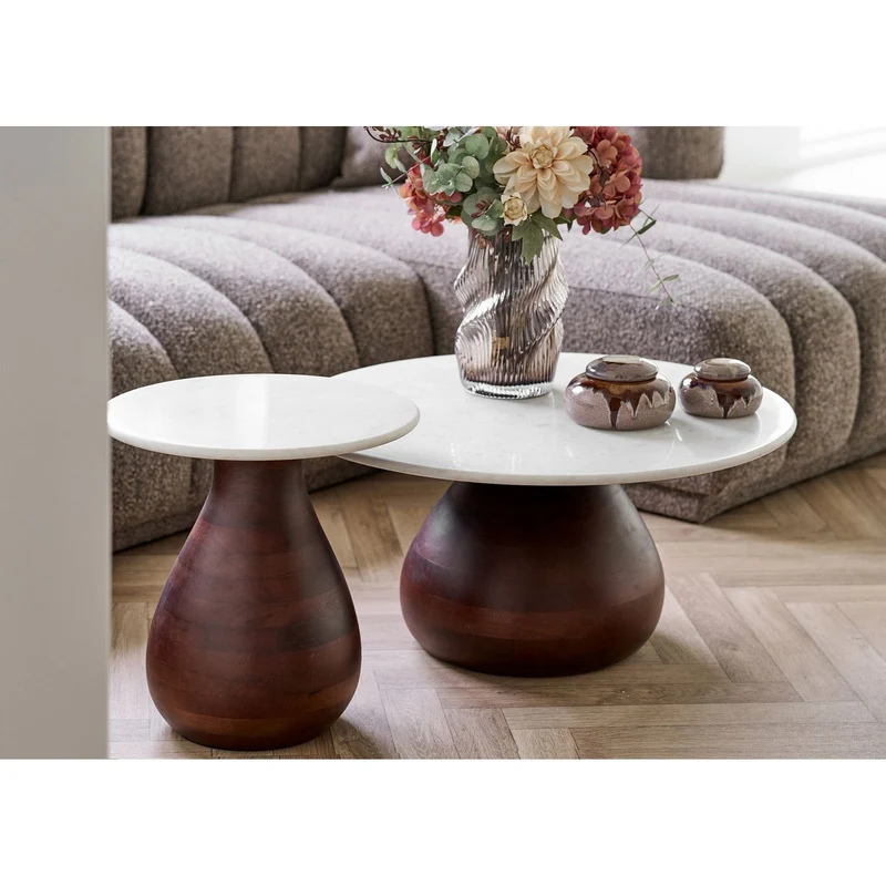 House Nordic Beistelltisch Heide – Mangoholz und Marmor, Ø 40 cm