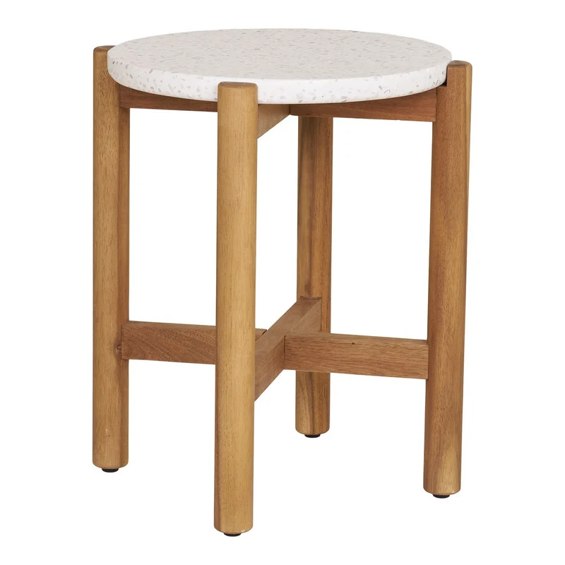 House Nordic Beistelltisch Terracina – Natur/Weiß, Acacia/Terrazzo, Ø 37 × 46 cm