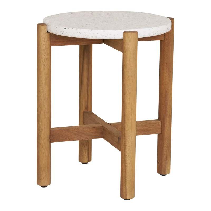 House Nordic Beistelltisch Terracina – Natur/Weiß, Acacia/Terrazzo, Ø 37 × 46 cm