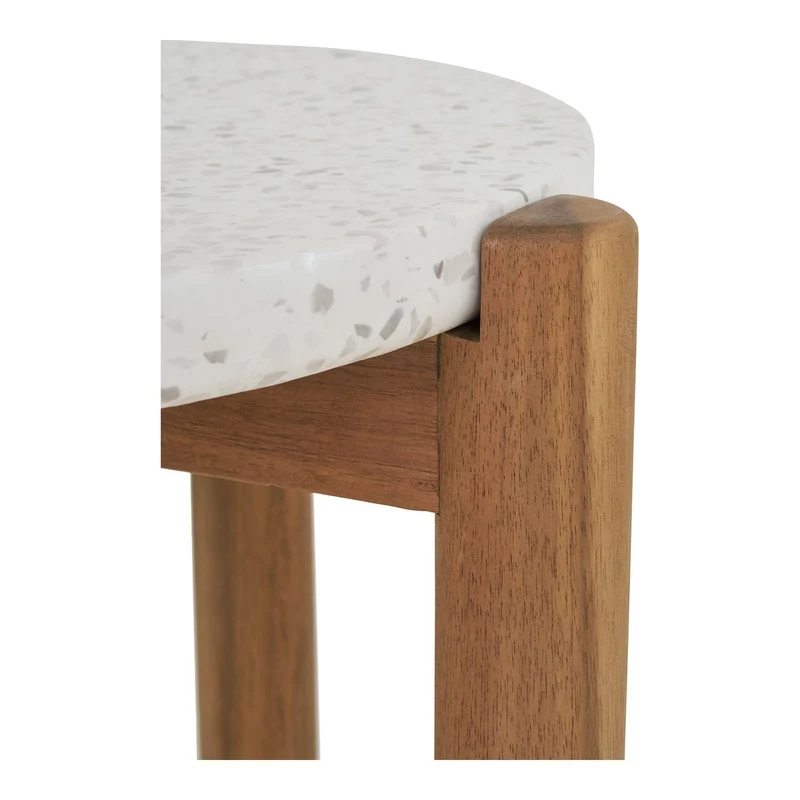 House Nordic Beistelltisch Terracina – Natur/Weiß, Acacia/Terrazzo, Ø 37 × 46 cm