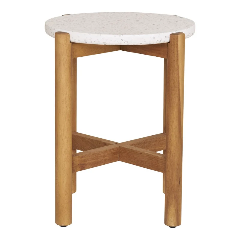 House Nordic Beistelltisch Terracina – Natur/Weiß, Acacia/Terrazzo, Ø 37 × 46 cm