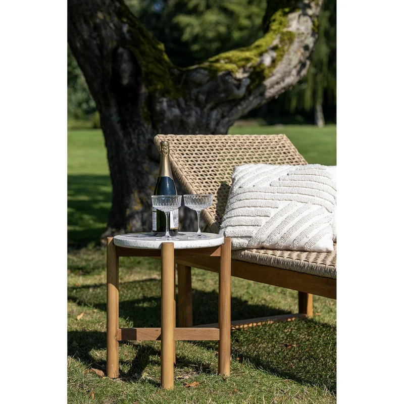 House Nordic Beistelltisch Terracina – Natur/Weiß, Acacia/Terrazzo, Ø 37 × 46 cm