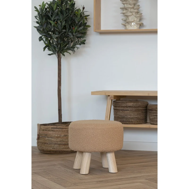 House Nordic Hocker Aberdeen – Sand, Ø 31 × 29 cm, Polyester, Schaumstoff