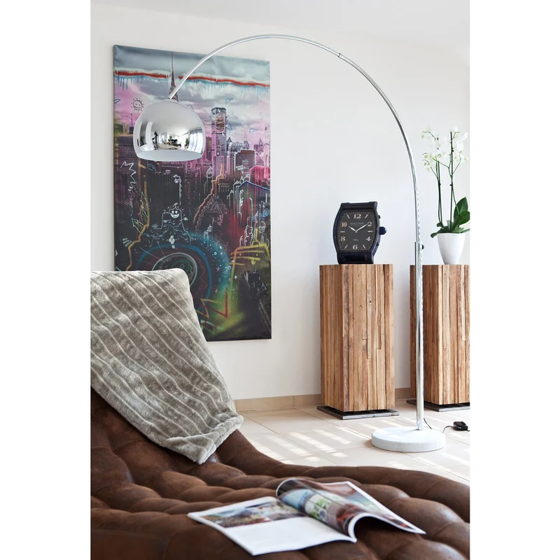 SalesFever Bogenleuchte Arc – Chrom mit Marmorsockel, 208 cm