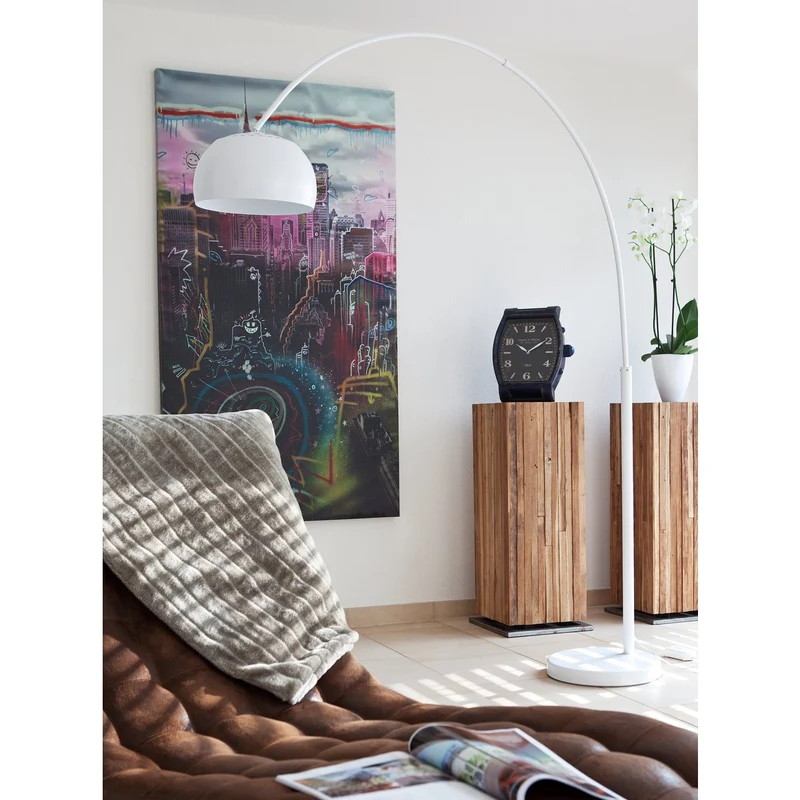 SalesFever Bogenleuchte Arc – Weiß mit Marmorsockel, Höhe ca. 195 cm