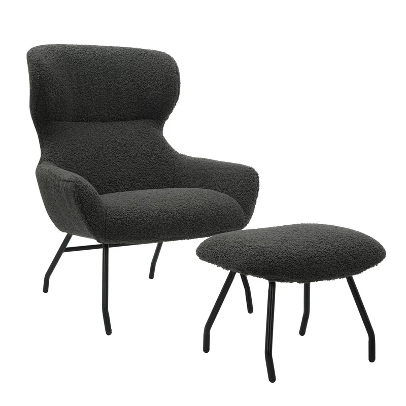 SalesFever Relaxsessel Haven Teddy mit Hocker – Anthrazit
