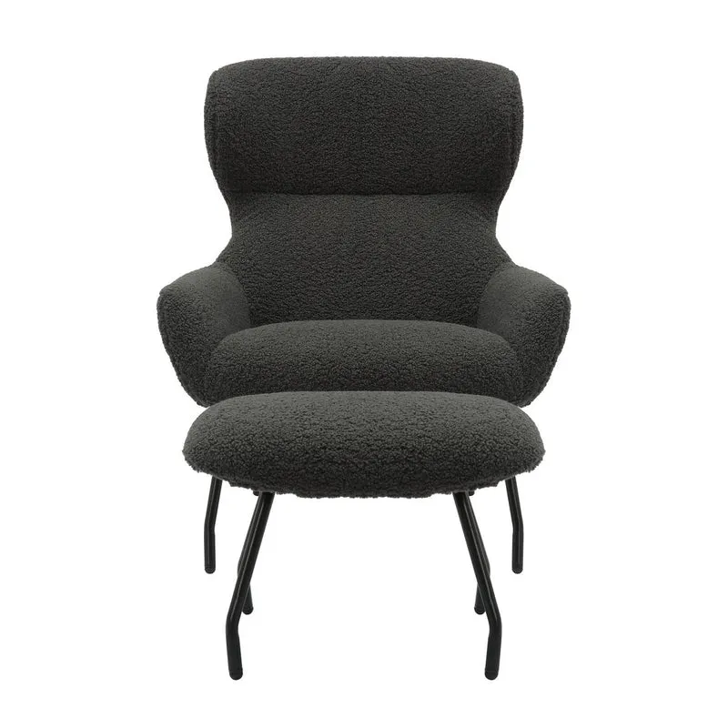 SalesFever Relaxsessel Haven Teddy mit Hocker – Anthrazit