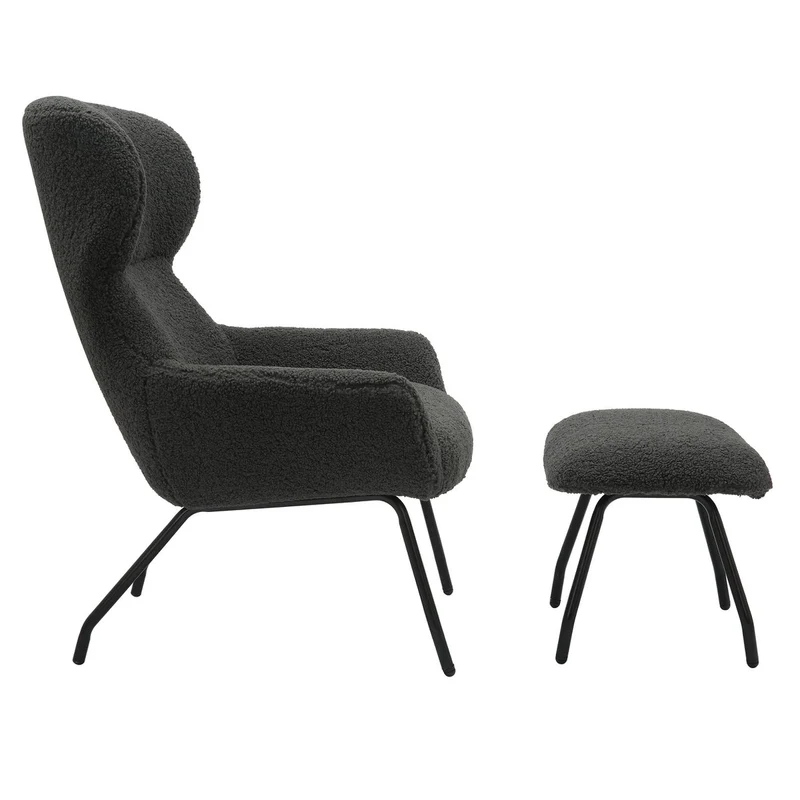 SalesFever Relaxsessel Haven Teddy mit Hocker – Anthrazit