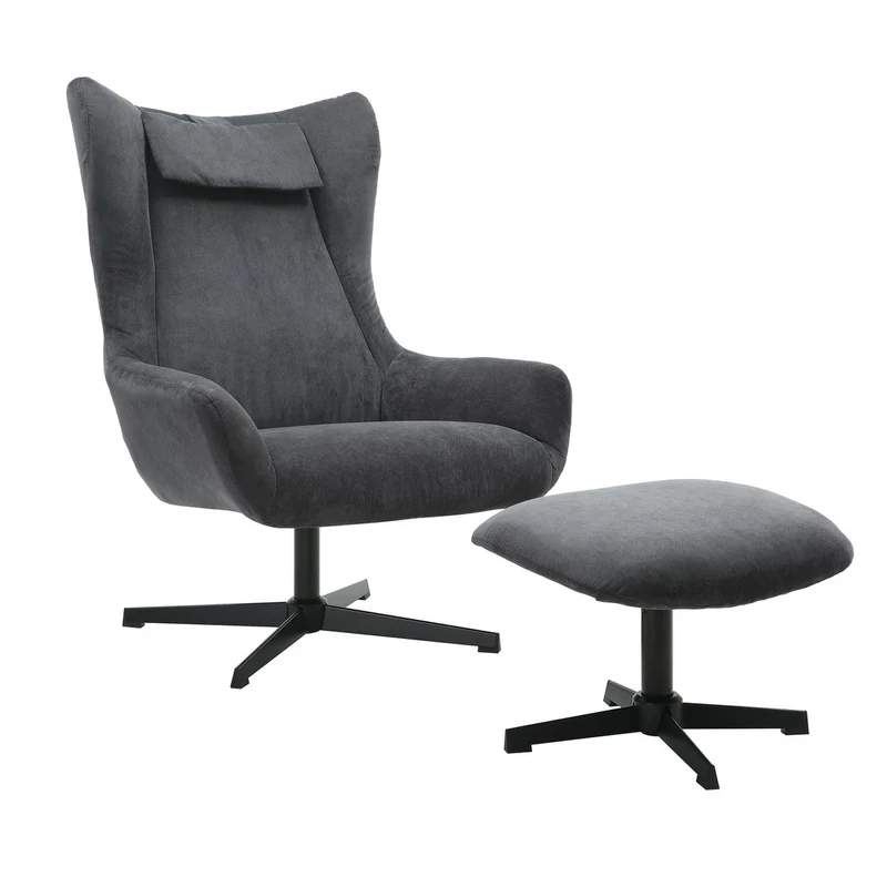 SalesFever Relaxsessel Haven mit Hocker – Cord Grau